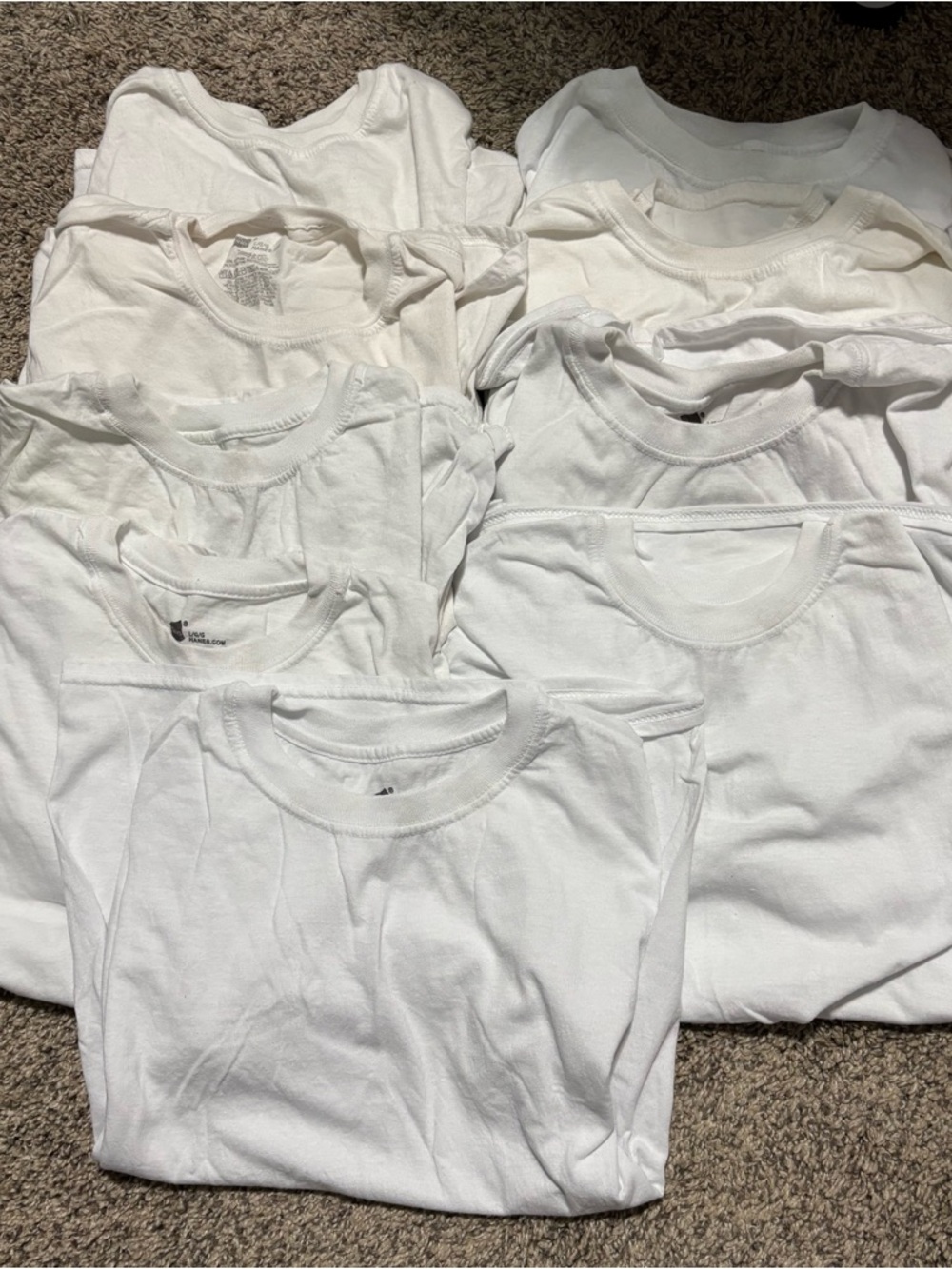 Youth white undershirts - Hanes size Large - 9 shirts total